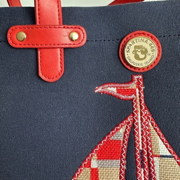 Spartina 449 Quarterdeck Beach Bag Tote Red+Navy New with Tags - Picture 8 of 9